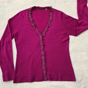 Elie Tahari Fuchsia Embellished Cardigan